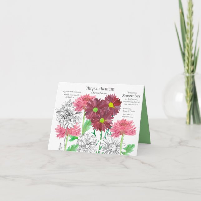 Tarjeta Noviembre Cumpleaños Crysanthemum Mes de nacimient (Anverso)