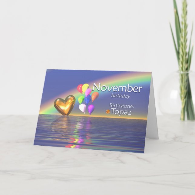 Tarjeta Noviembre Cumpleaños Topaz Heart (Anverso)