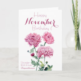 Tarjeta Noviembre Nacimiento Flor Crisantemo Cumpleaños
