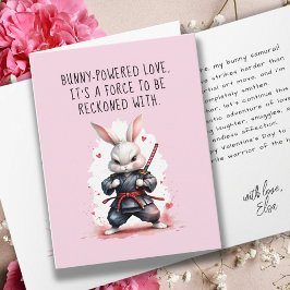 Tarjeta Novio Bunny Pun Ninja Warrior Pink Valentines
