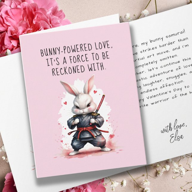 Tarjeta Novio Bunny Pun Ninja Warrior Pink Valentines (Cute Bunny Ninja Warrior Pink Funny Valentines Card)