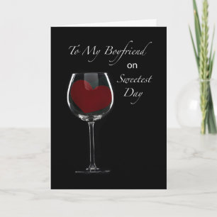 Tarjeta Novio Corazón Rojo Día más dulce en vidrio de vino