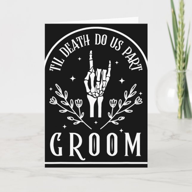Tarjeta Novio Esposa Esqueleto Gótico Halloween Compromiso (Anverso)