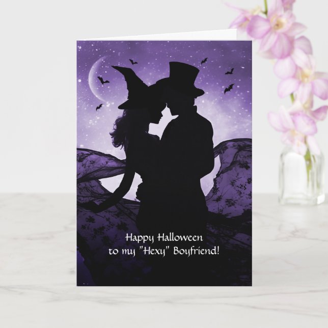Tarjeta Novio Feliz Bruja de Halloween y brujo (Orquídea)