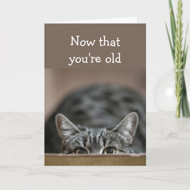 Tarjeta Now that You're Old Birthdays Sneak up Cat Pounce (Anverso)