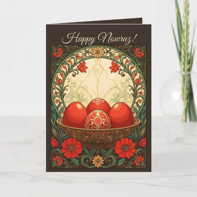 Tarjeta Nowruz Eggs of Renewal Persian Spring Art (Anverso)