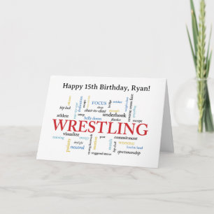 Tarjeta Nube de palabras de cumpleaños de lucha libre con