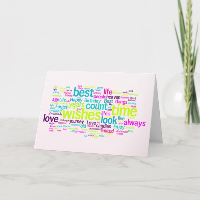Tarjeta Nube de palabras de cumpleaños en varios idiomas (Anverso)