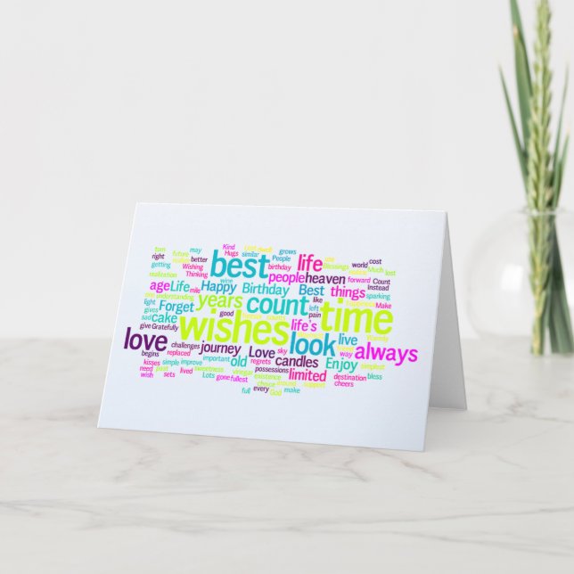 Tarjeta Nube de palabras de cumpleaños en varios idiomas (Anverso)