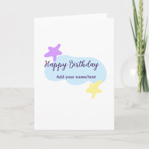 Tarjeta Nubes azul pastel estrellas púrpura feliz cumpleañ
