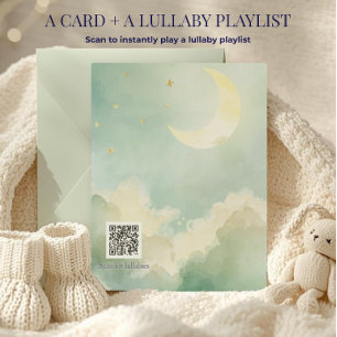 Tarjeta Nubes de Acuarela Verde Luna QR Canciones de Cuna
