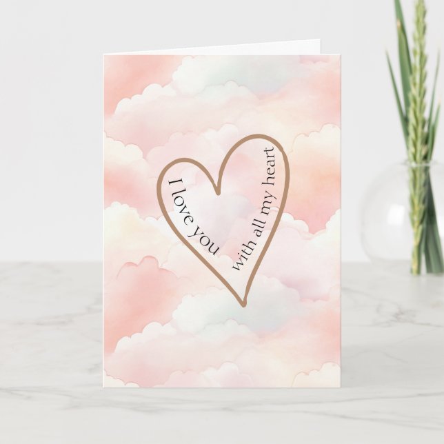Tarjeta Nubes Rosadas Corazón de Amor (Anverso)