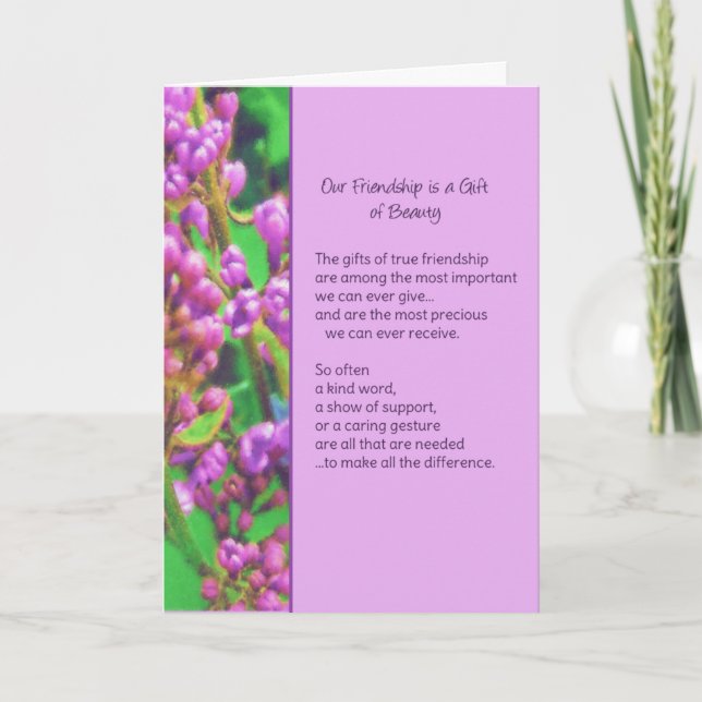 Tarjeta Nuestra amistad es un regalo de belleza... (Anverso)