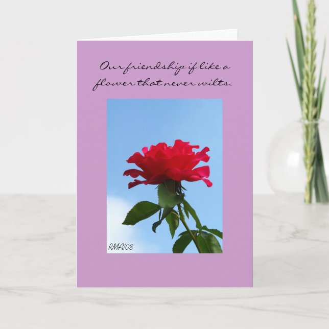 Tarjeta Nuestra amistad si como una flor que nunca se marc (Anverso)