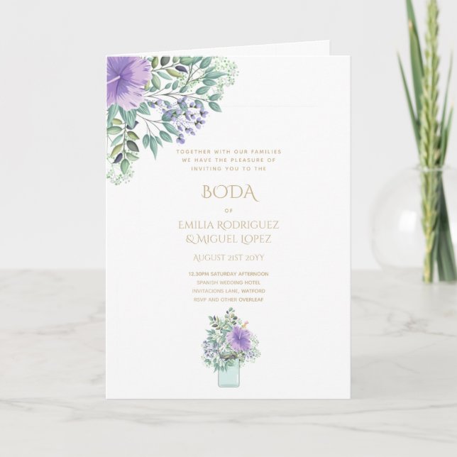 Tarjeta Nuestra Boda 4 páginas FLORAL Española Wedding INV (Anverso)