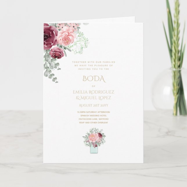 Tarjeta Nuestra Boda 4 páginas FLORAL Española Wedding INV (Anverso)
