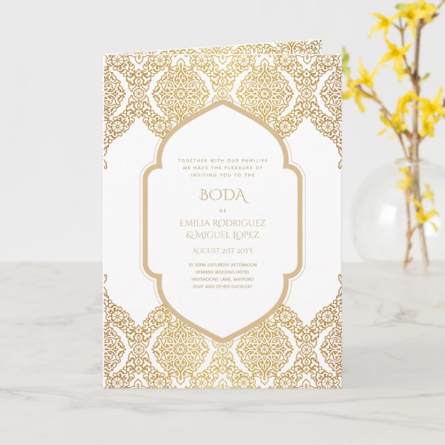 Tarjeta Nuestra Boda GOLD 4age española Wedding INVITE (flor amarilla)