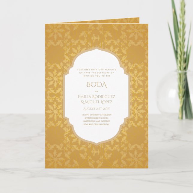Tarjeta Nuestra Boda GOLD 4age española Wedding INVITE (Anverso)