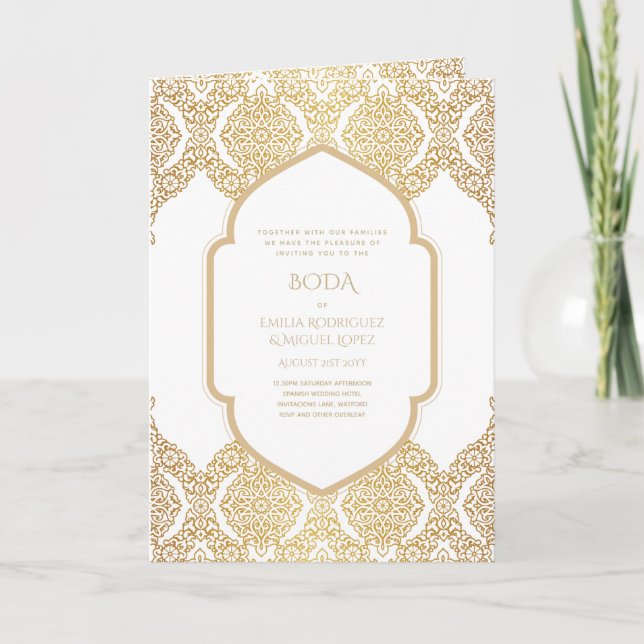 Tarjeta Nuestra Boda GOLD 4age española Wedding INVITE (Anverso)
