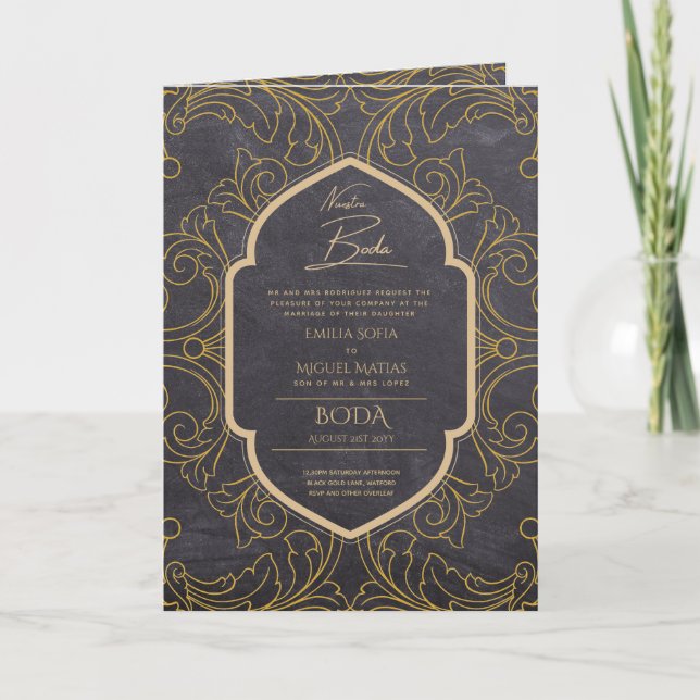 Tarjeta Nuestra Boda GOLD 4age española Wedding INVITE (Anverso)