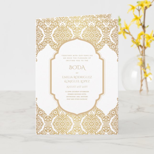 Tarjeta Nuestra Boda GOLD 4age española Wedding INVITE (flor amarilla)