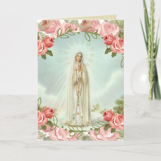 Tarjeta Nuestra dama de Fátima, rosas rosadas (Anverso)