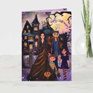 Tarjeta Nuestra Familia de Monstruos de Halloween en Casa