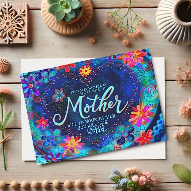 Tarjeta Nuestra madre, nuestro mundo Bonito azul floral di (Subido por el creador)