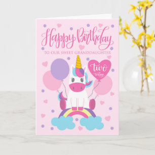 Tarjeta Nuestra Nieta Unicornio En Arcoíris 2do Cumpleaños