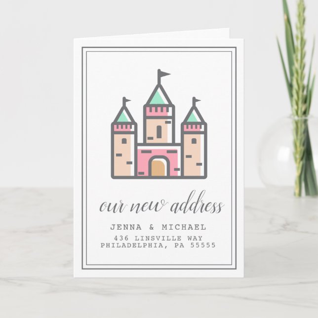 Tarjeta Nuestra nueva dirección | Casa Castillo Pastel (Anverso)