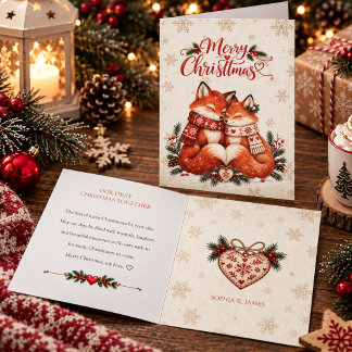 Tarjeta Nuestra primera Navidad juntos Nordic Fox Couple