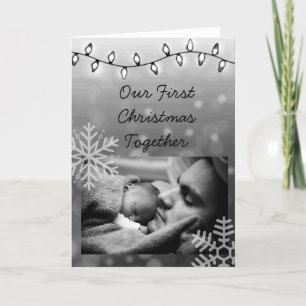 Tarjeta Nuestra primera Navidad, papá y niño personalizado