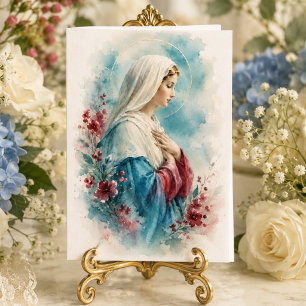 Tarjeta Nuestra Señora Bendiciones Aqua AzulFloral Católic