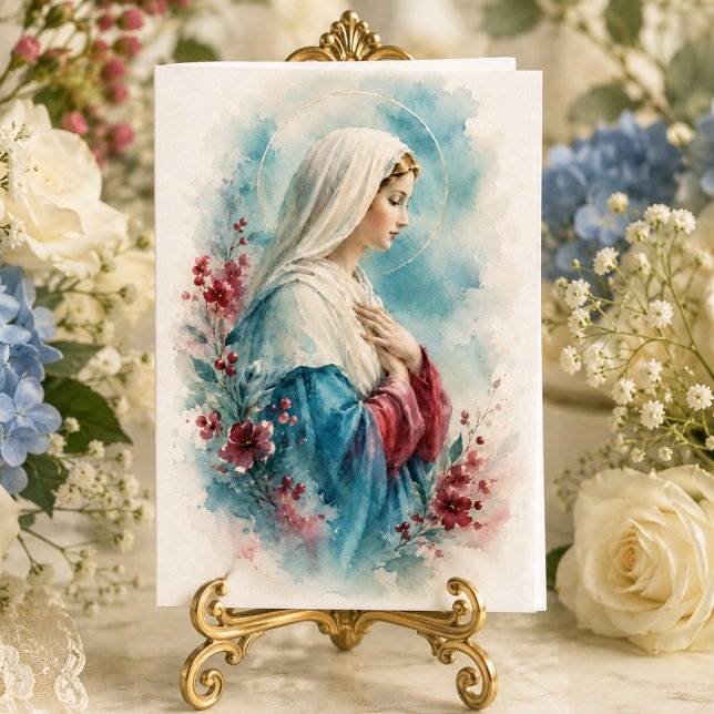 Tarjeta Nuestra Señora Bendiciones Aqua AzulFloral Católic (Subido por el creador)