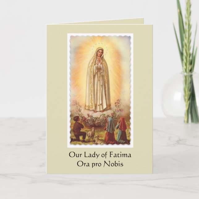 Tarjeta Nuestra Señora de Fátima con niños (Anverso)