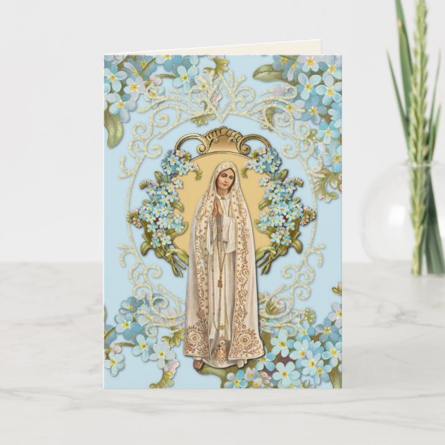 Tarjeta Nuestra Señora de Fátima Floral Azul Religiosa (Anverso)