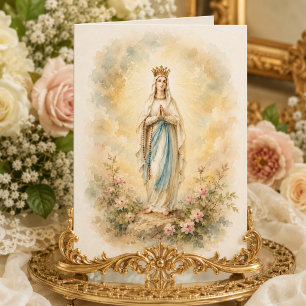 Tarjeta Nuestra Señora del Rosario Acuarela Católica