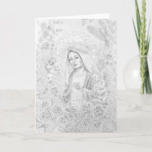 Tarjeta Nuestra Señora del Rosario, dibujando,