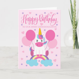 Tarjeta Nuestro cumpleaños de nieta unicornio en arcoíris