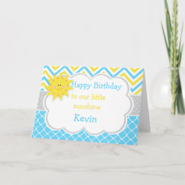 Tarjeta Nuestro pequeño cumpleaños azul y amarillo Sunshin