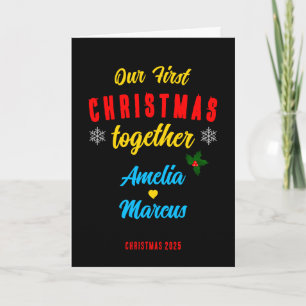 Tarjeta Nuestro primer Navidad juntos copos de nieve festi