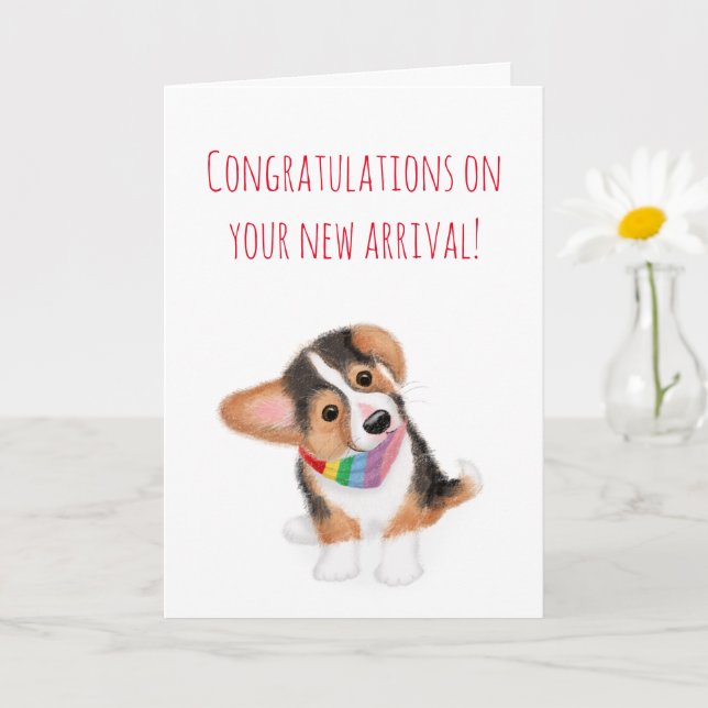 Tarjeta Nueva carta de felicitaciones al cachorro arco iri (Planta pequeña)