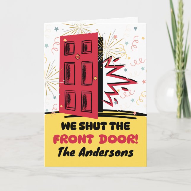 Tarjeta Nueva casa y dirección cerraron la puerta delanter (Anverso)