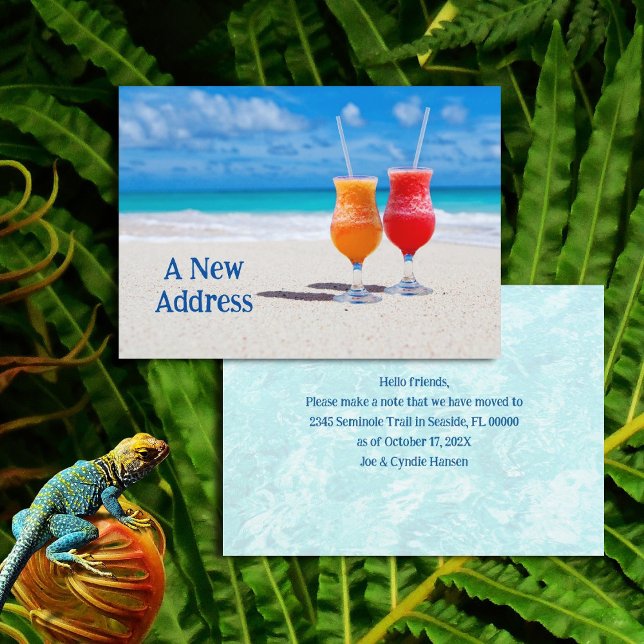 Tarjeta Nueva dirección Cocktails tropical Hogar costero (Subido por el creador)