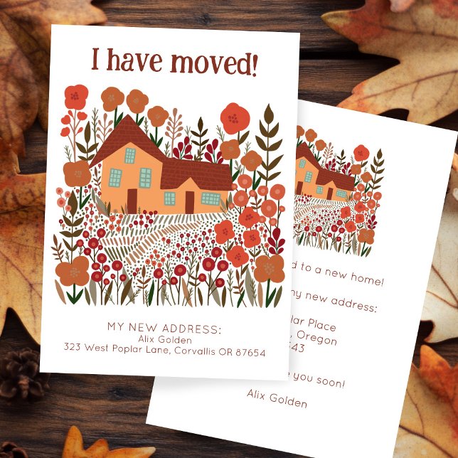 Tarjeta Nueva dirección residencial que he movido flores d (New Home Address I Have Moved Farmhouse Flowers Autumn Card
)