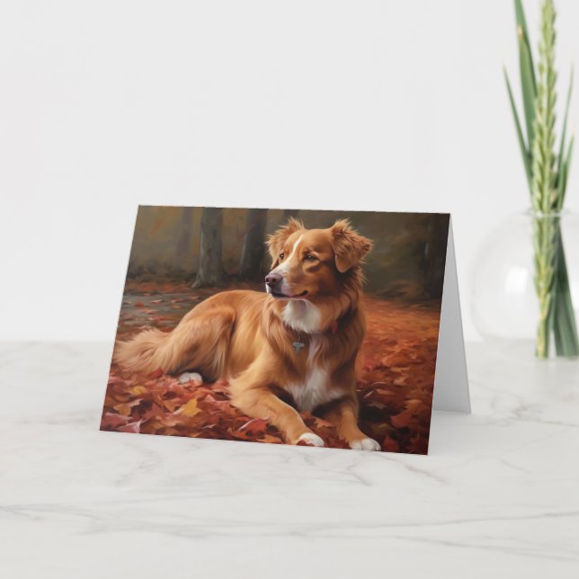Tarjeta Nueva Escocia Duck Terrier En Otoño Cae La Izquier (Anverso)