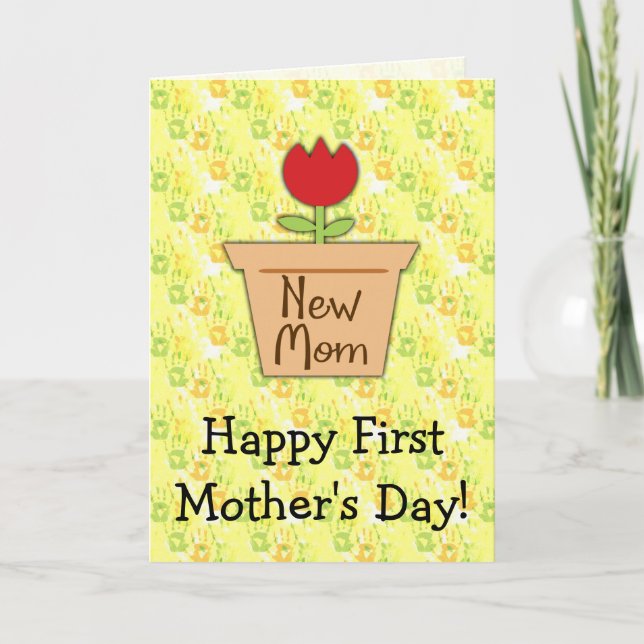 Tarjeta Nueva mamá, primer día de la madre, flor de tulipa (Anverso)