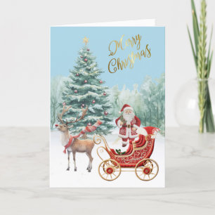 Tarjeta Nueva Navidad en Sleigh Faux Embroidery