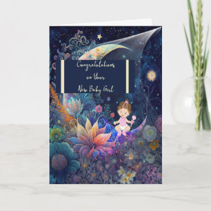Tarjeta Nueva niña con luna y estrellas