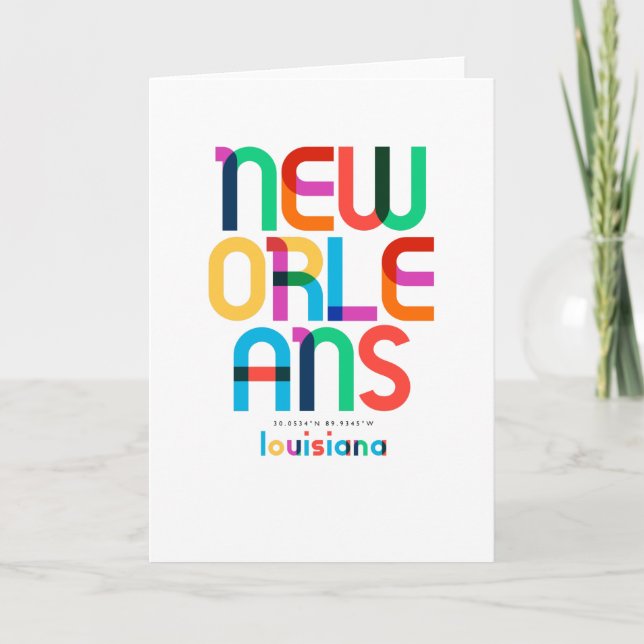 Tarjeta Nueva Orleans Louisiana Mid Century, Pop Art (Anverso)